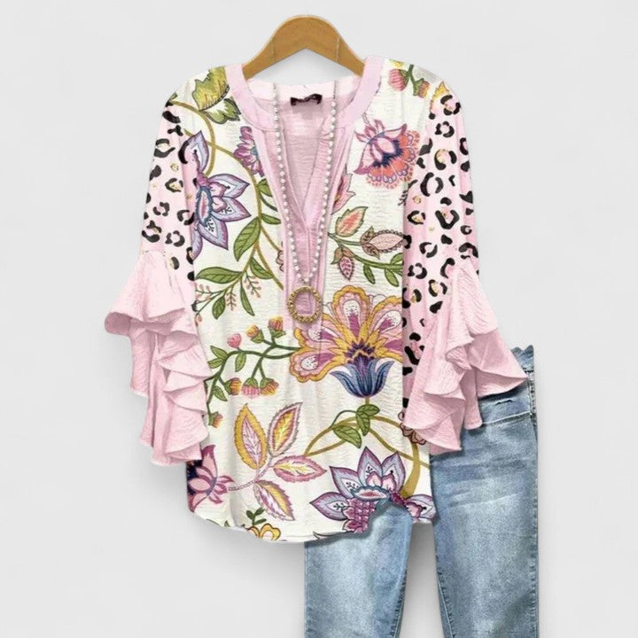 Lily | Floral Ruffle Sleeve Flowy Blouse
