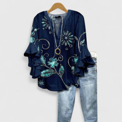 Lily | Floral Ruffle Sleeve Flowy Blouse