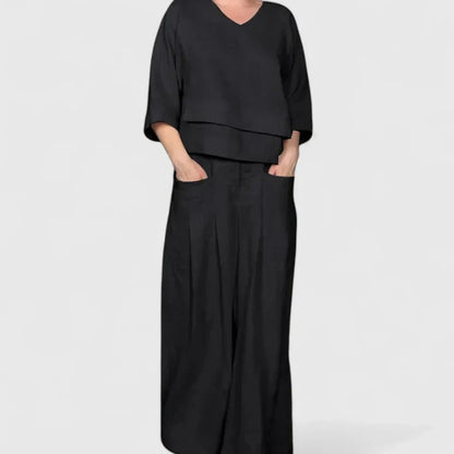 Peyton | Comfortable Layered Top and Wide Leg Pants