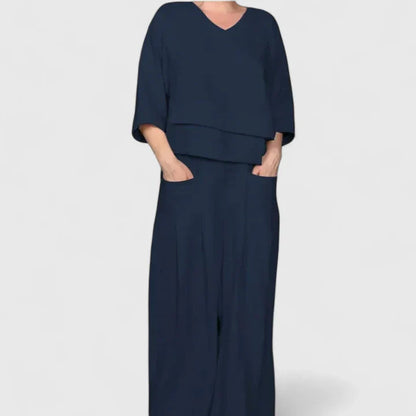 Peyton | Comfortable Layered Top and Wide Leg Pants