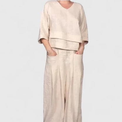 Peyton | Comfortable Layered Top and Wide Leg Pants