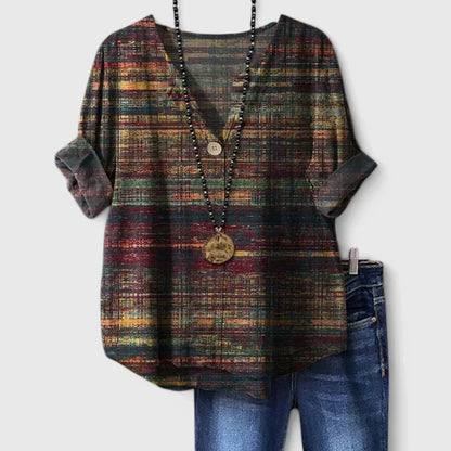 Peyton | Plaid Print V-Neck Blouse
