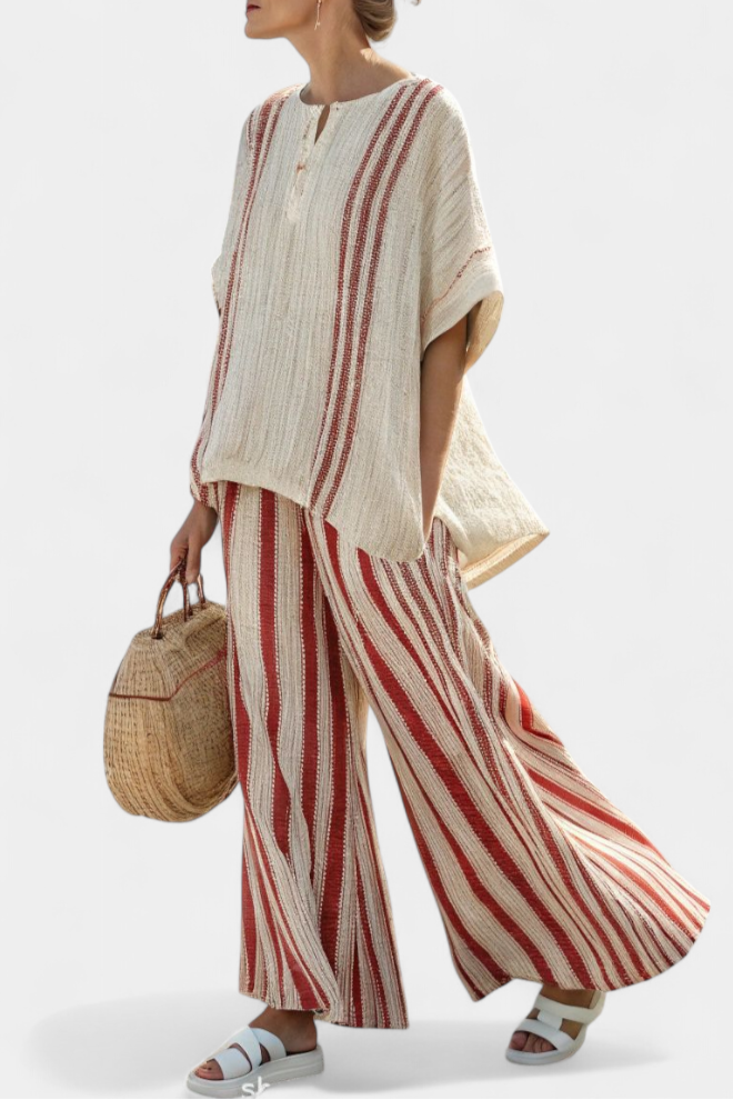 Piper | Boho Stripe Top and Wide Leg Pants Set
