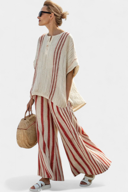 Piper | Boho Stripe Top and Wide Leg Pants Set