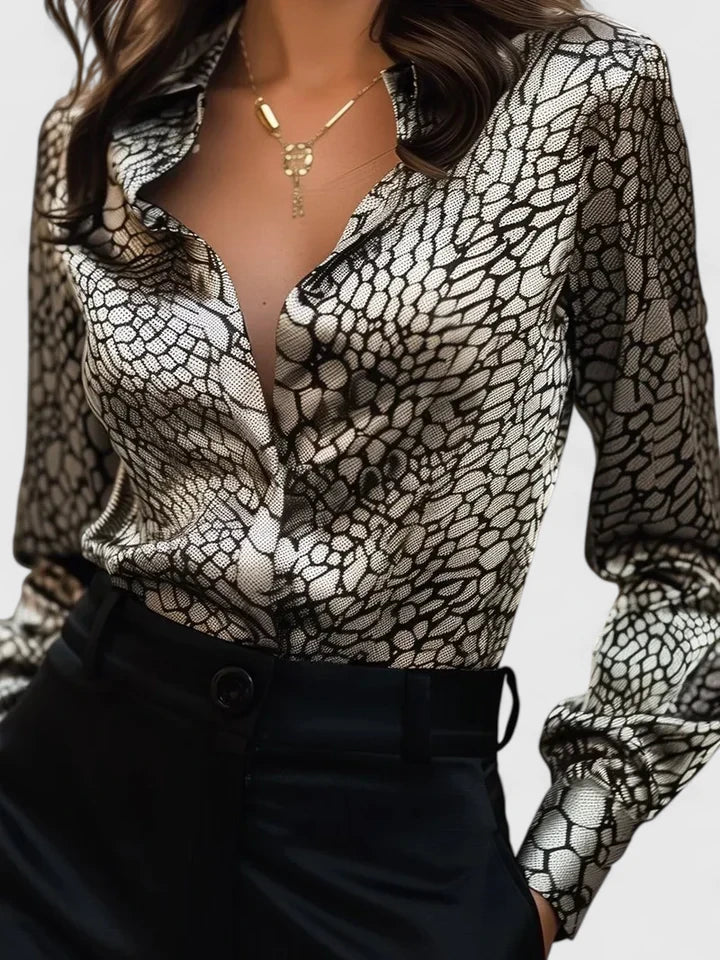 Quinn | Animal Print Long Sleeve Blouse
