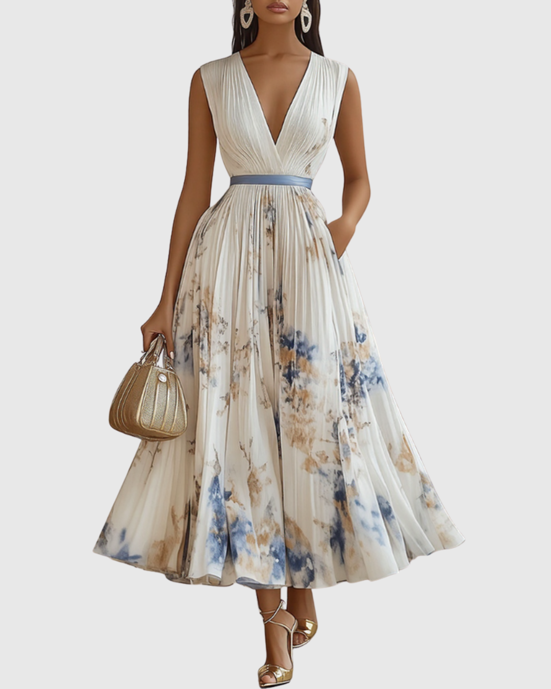 Rachel | Pleated Long Sleeve Maxi Dress