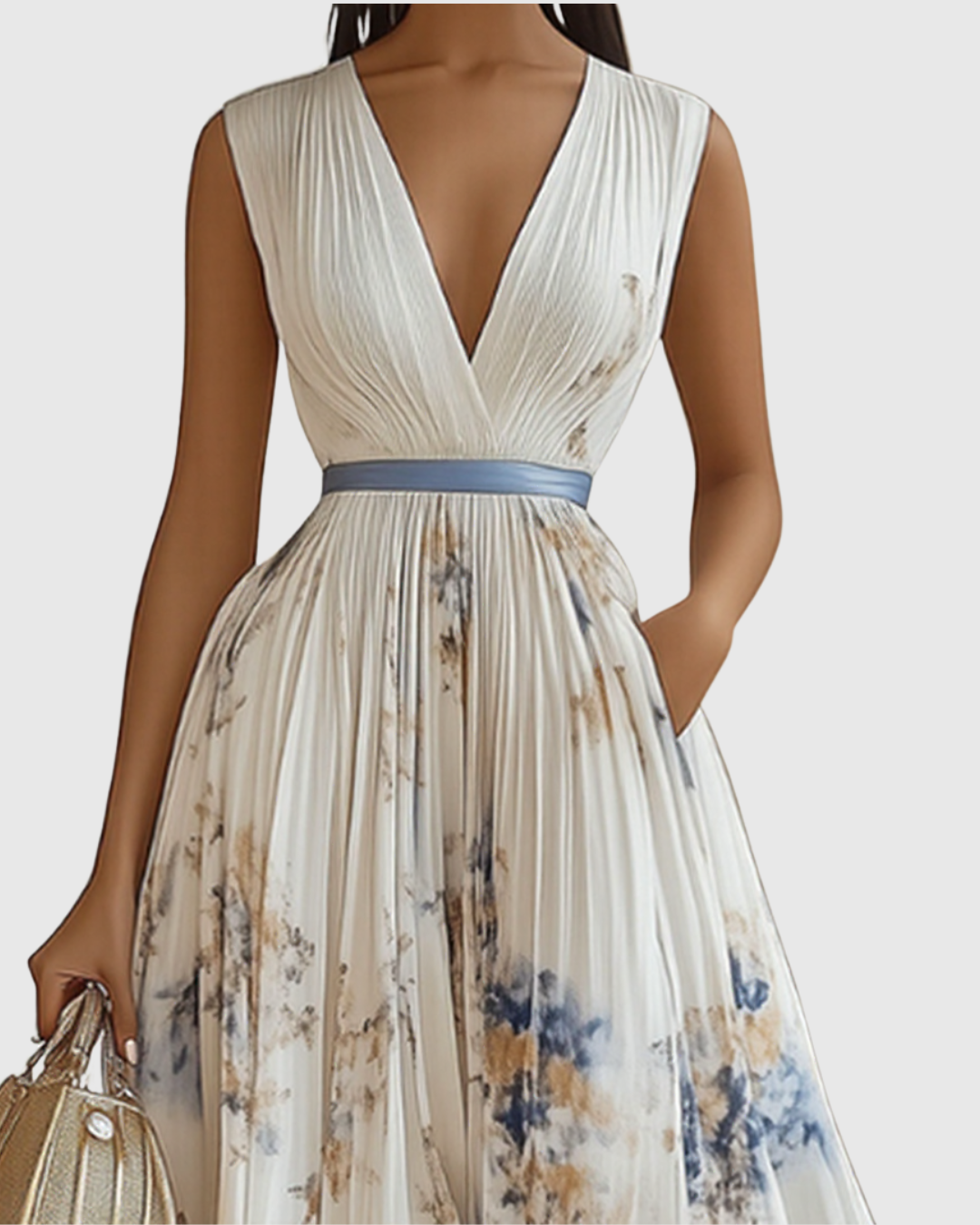 Rachel | Pleated Long Sleeve Maxi Dress
