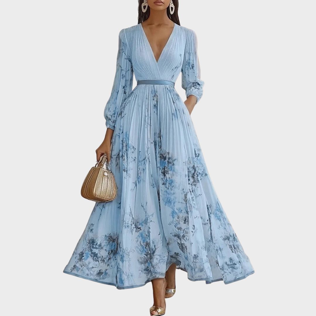 Rachel | Pleated Long Sleeve Maxi Dress