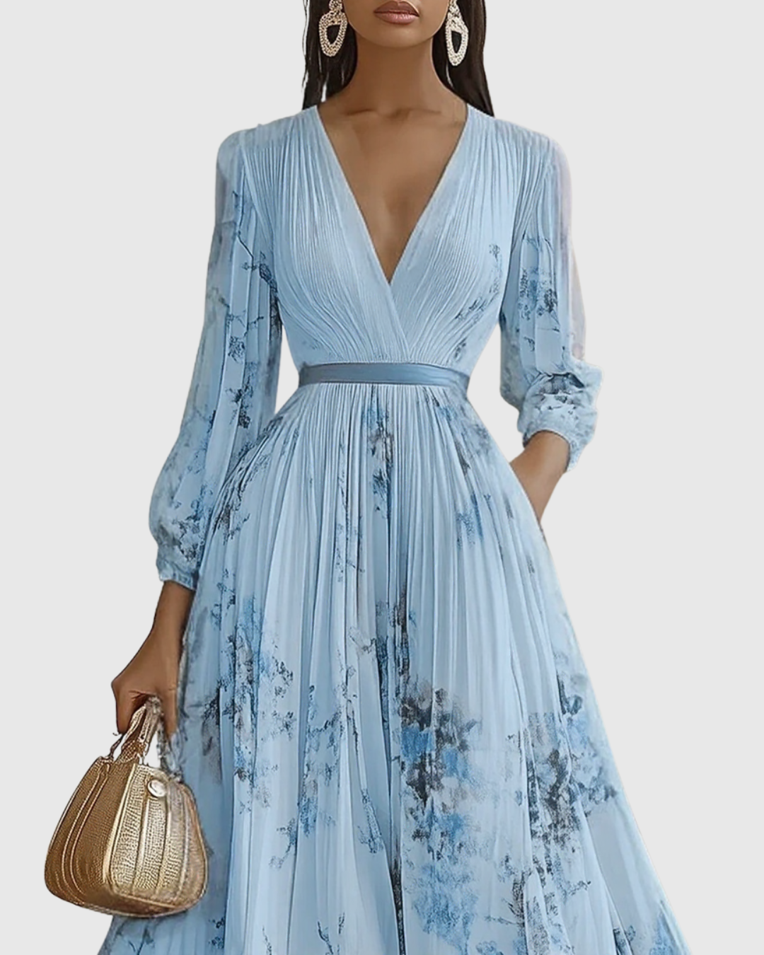 Rachel | Pleated Long Sleeve Maxi Dress
