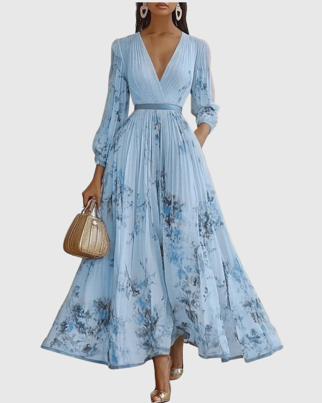 Rachel | Pleated Long Sleeve Maxi Dress