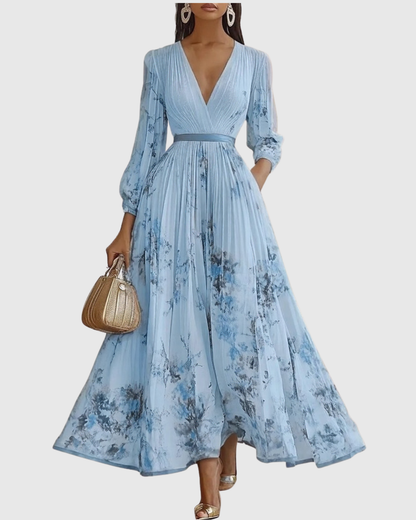 Rachel | Pleated Long Sleeve Maxi Dress