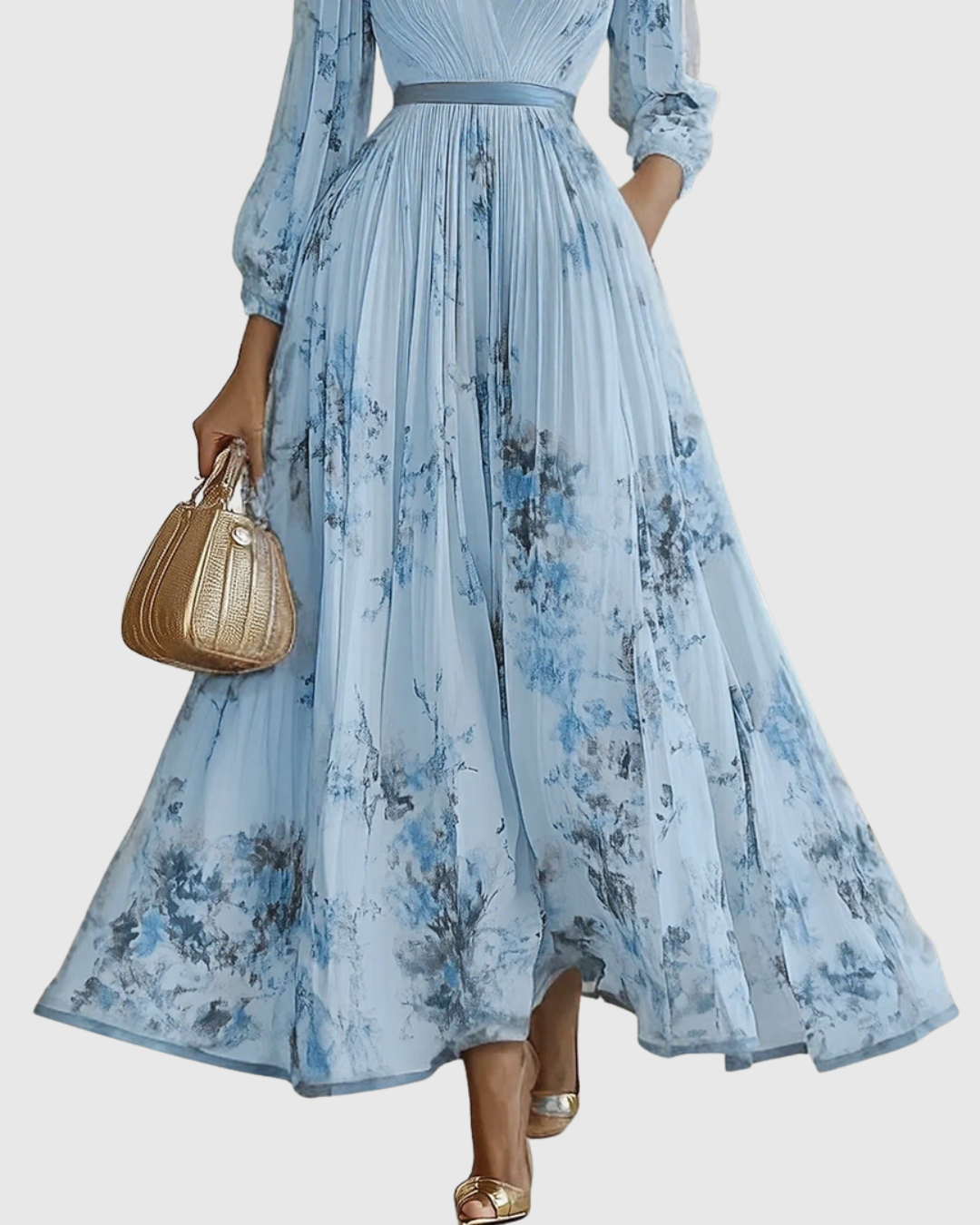 Rachel | Pleated Long Sleeve Maxi Dress