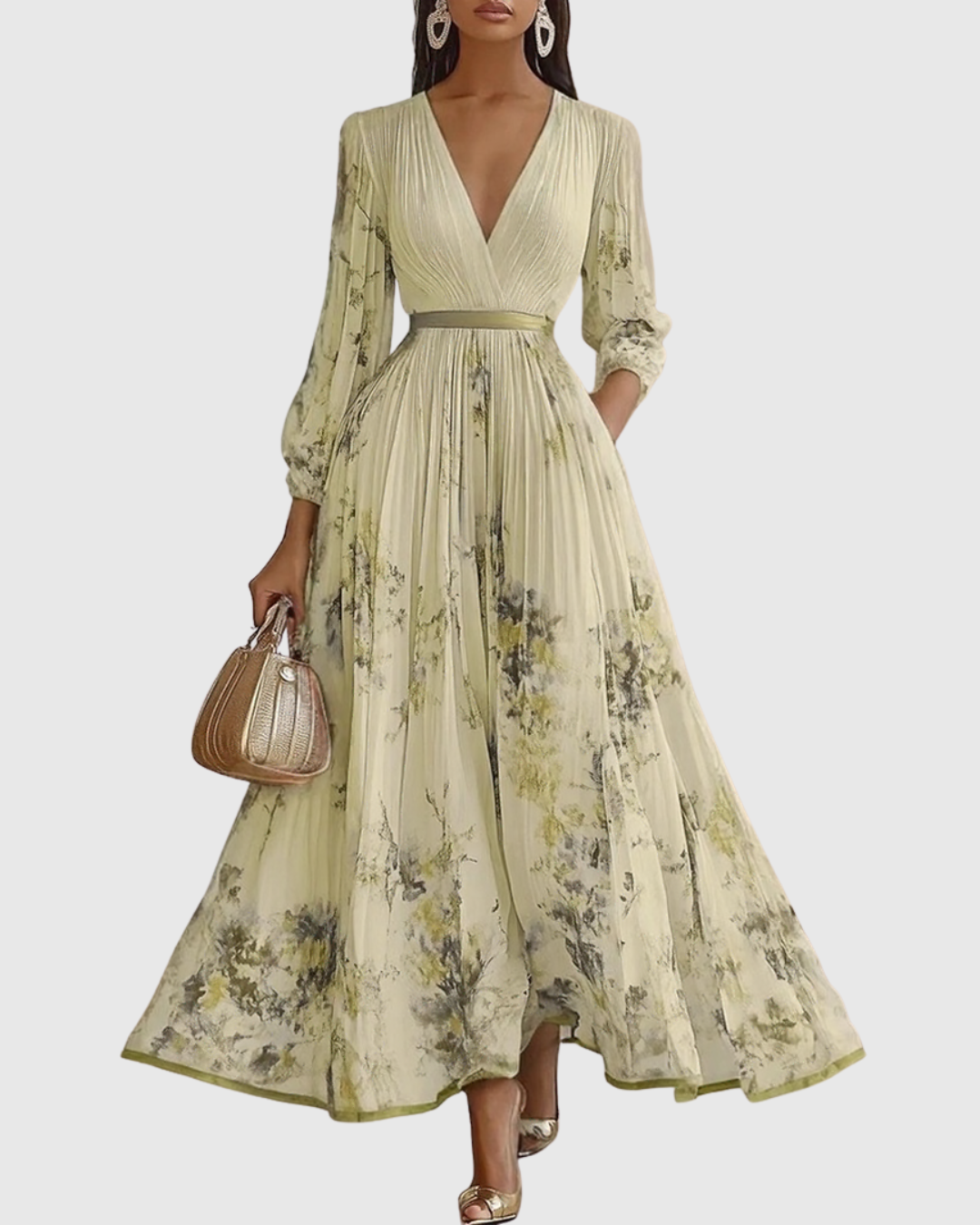 Rachel | Pleated Long Sleeve Maxi Dress