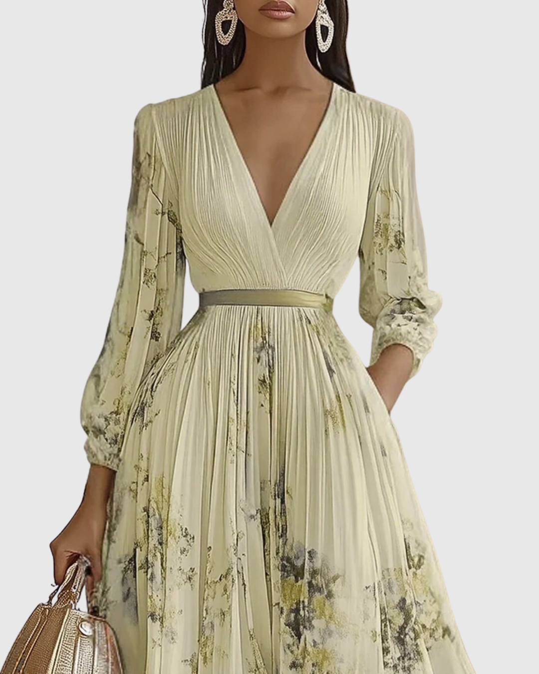Rachel | Pleated Long Sleeve Maxi Dress