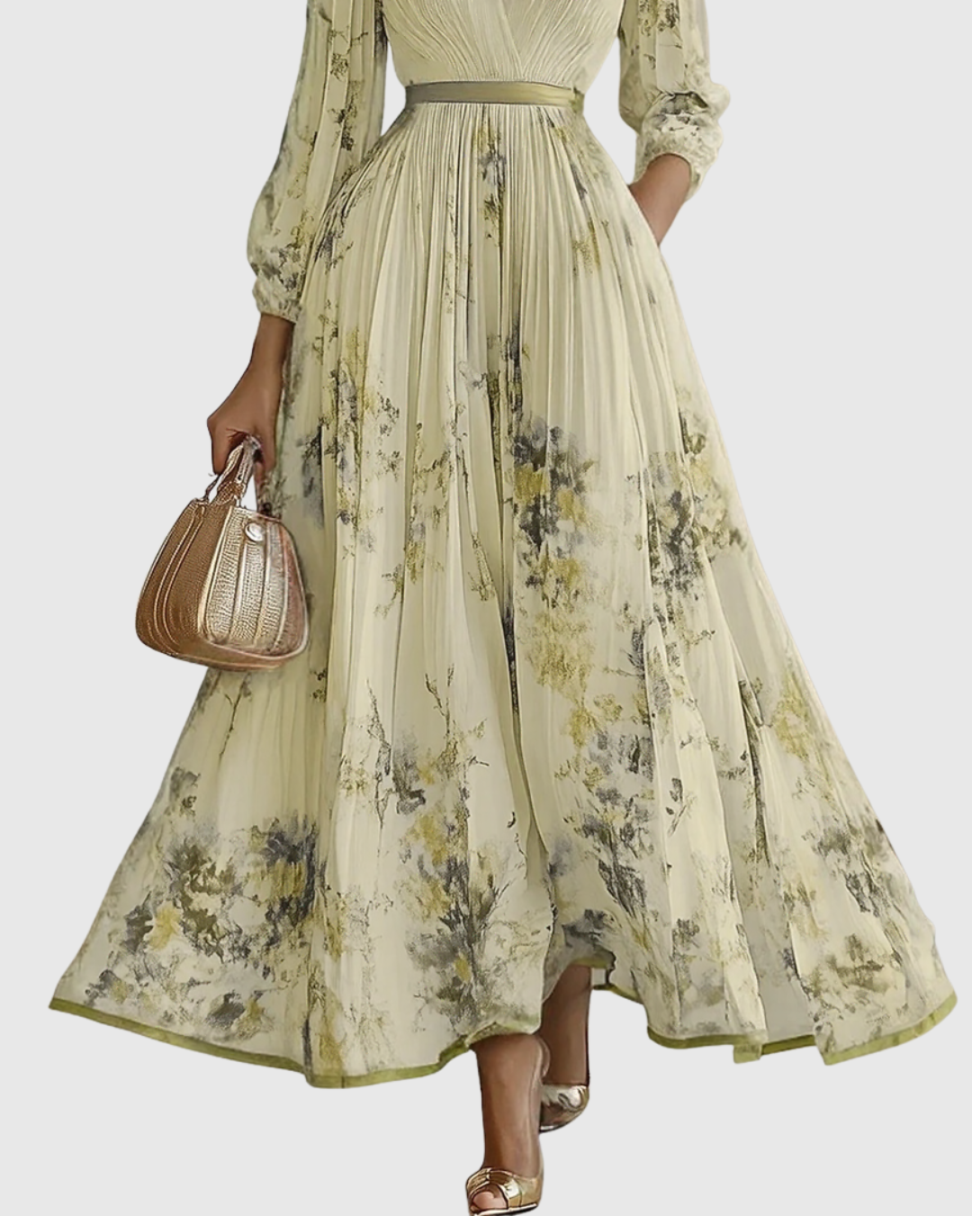 Rachel | Pleated Long Sleeve Maxi Dress