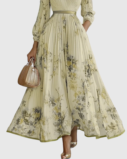 Rachel | Pleated Long Sleeve Maxi Dress