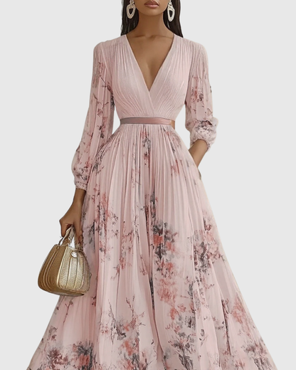 Rachel | Pleated Long Sleeve Maxi Dress