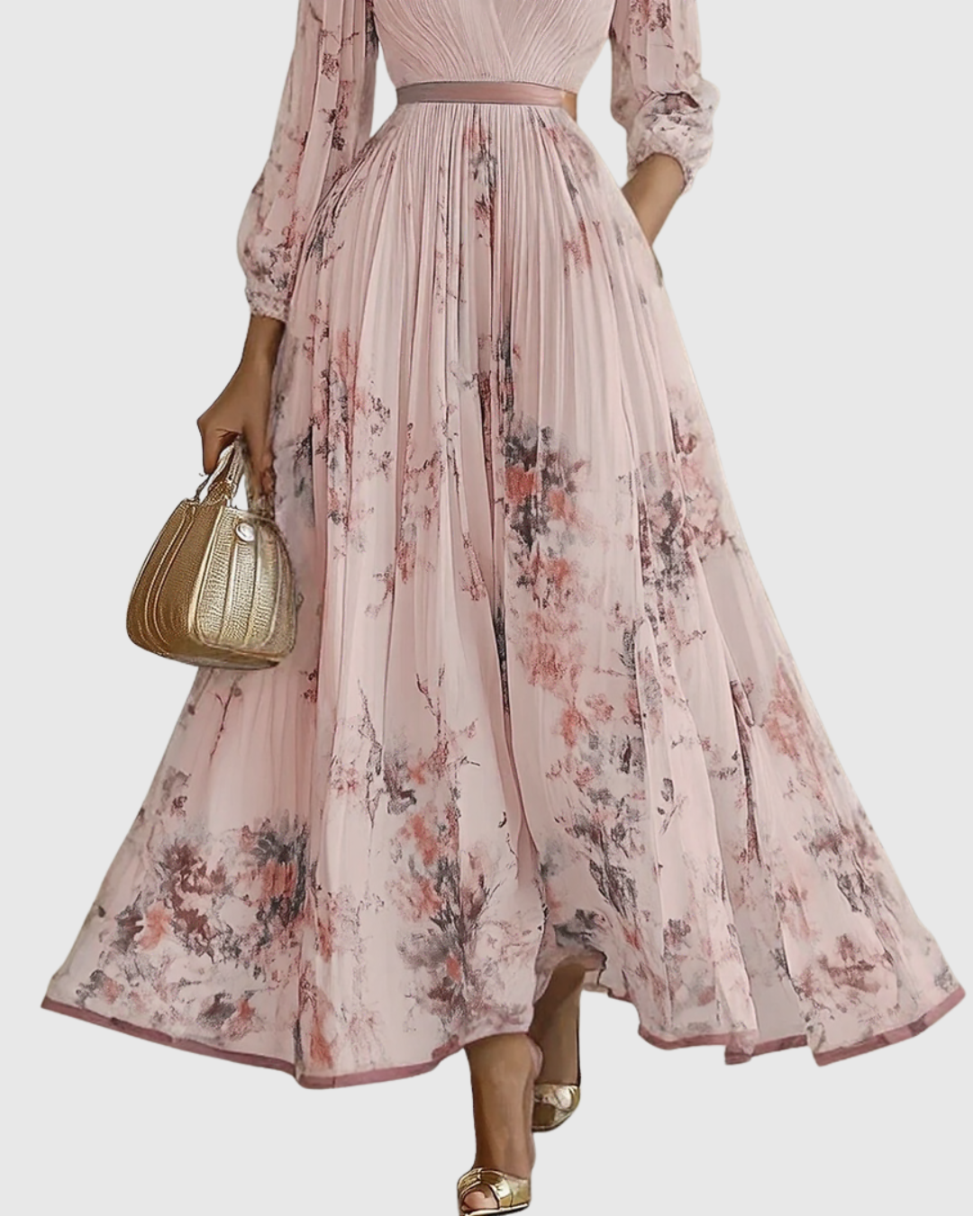 Rachel | Pleated Long Sleeve Maxi Dress