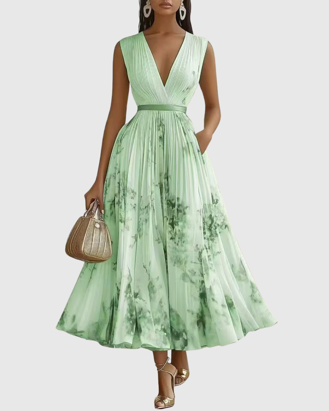 Rachel | Pleated Long Sleeve Maxi Dress