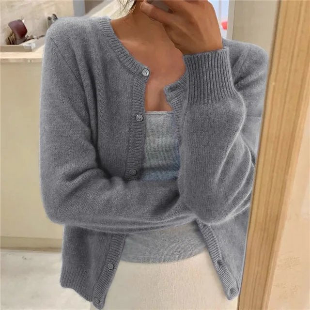 Riley | Fitted Cropped Crew Neck Cardigan