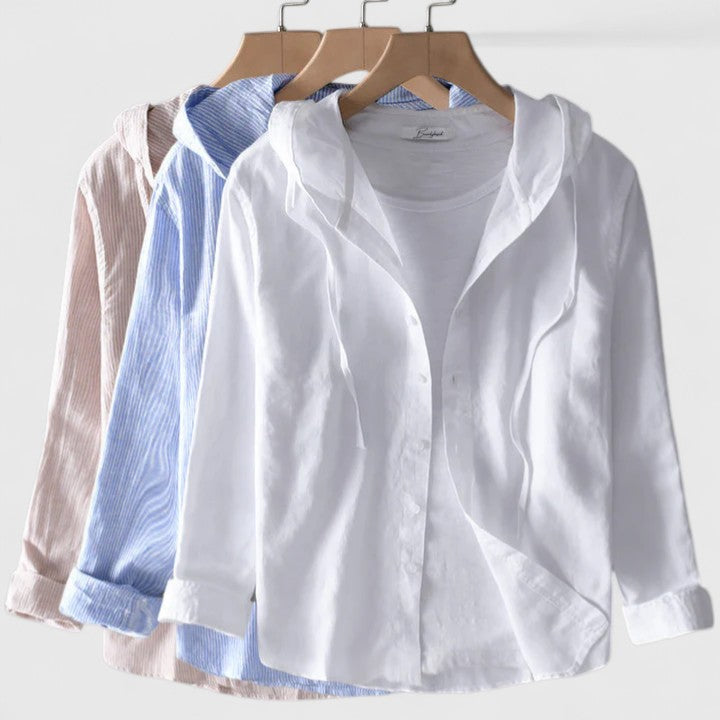 Riley | Striped Hooded Button Front Shirt