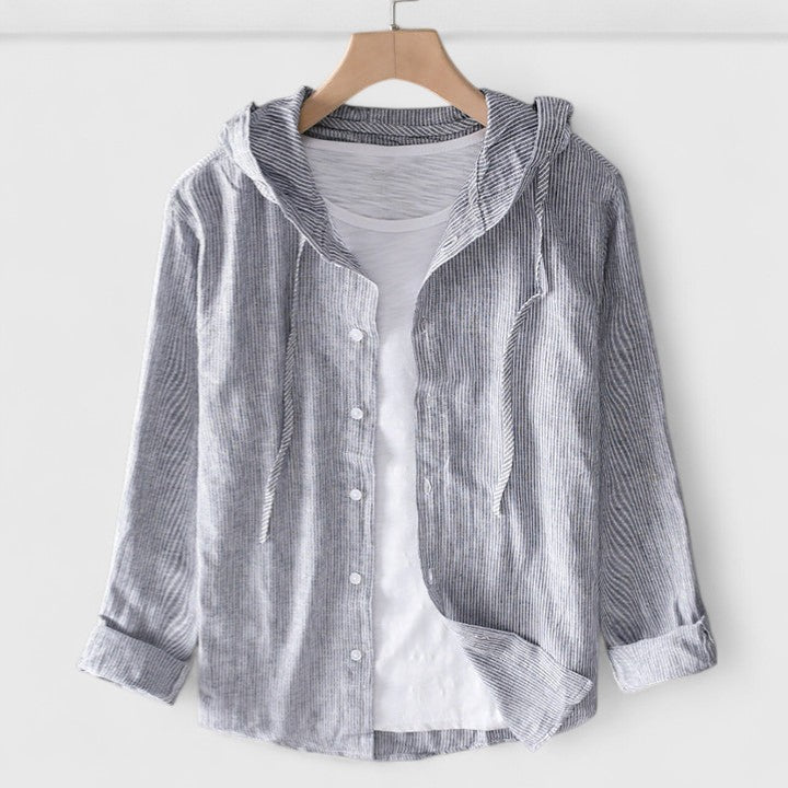 Riley | Striped Hooded Button Front Shirt