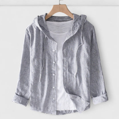 Riley | Striped Hooded Button Front Shirt
