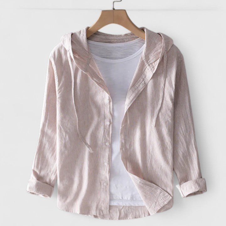 Riley | Striped Hooded Button Front Shirt