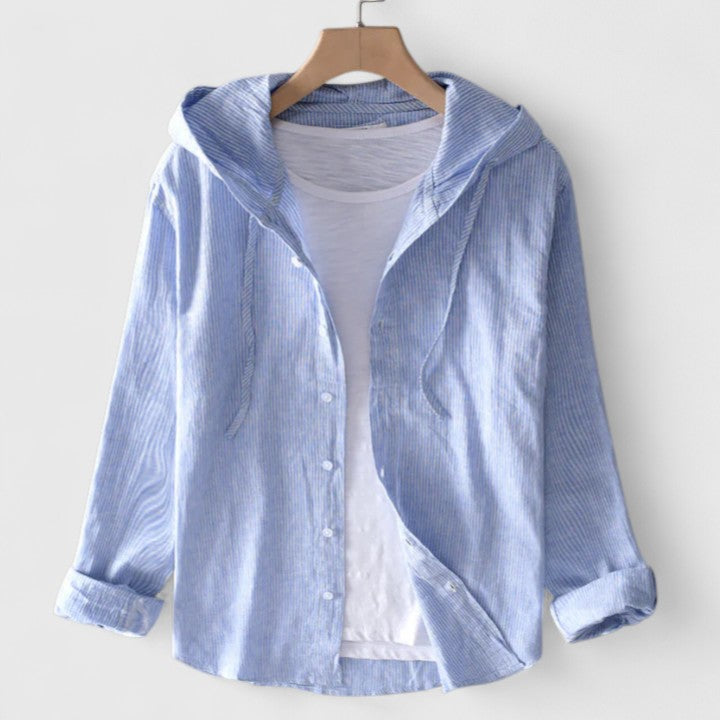Riley | Striped Hooded Button Front Shirt