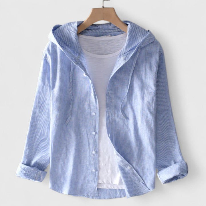 Riley | Striped Hooded Button Front Shirt