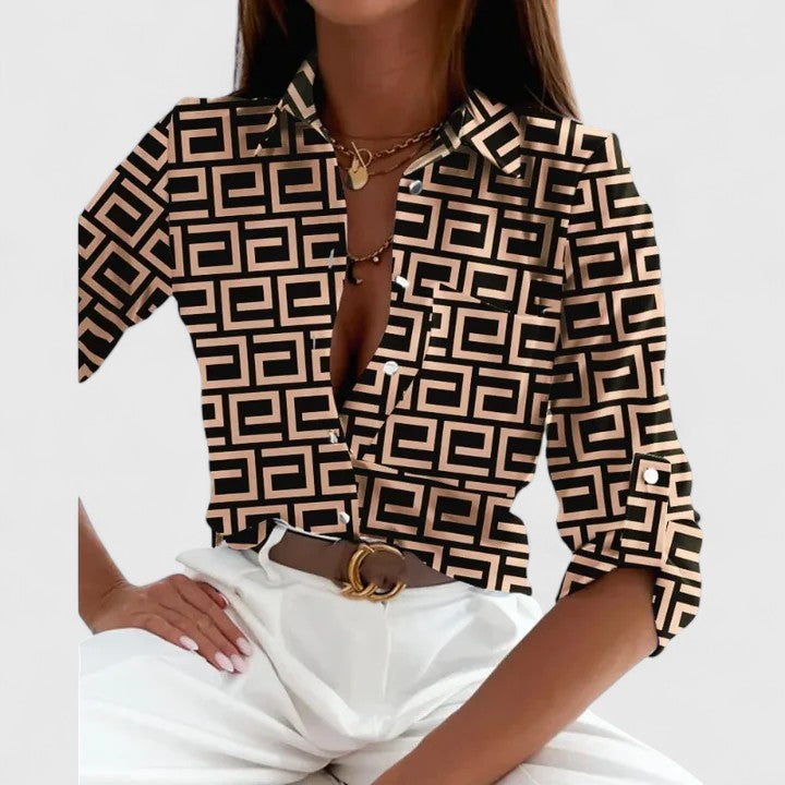 Victoria | Elegant Print Long Sleeve Blouse