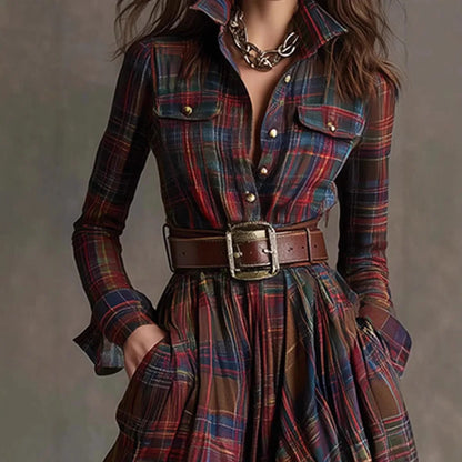 Autumn | Elegant Plaid Collar Maxi Dress