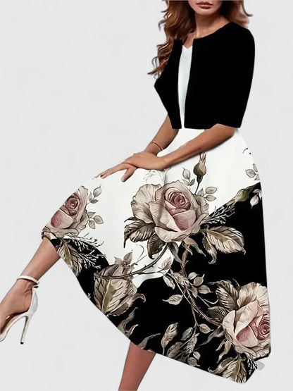 Audrey | Elegant Floral Printed Midi Dress