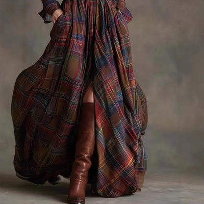 Autumn | Elegant Plaid Collar Maxi Dress