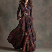 Autumn | Elegant Plaid Collar Maxi Dress