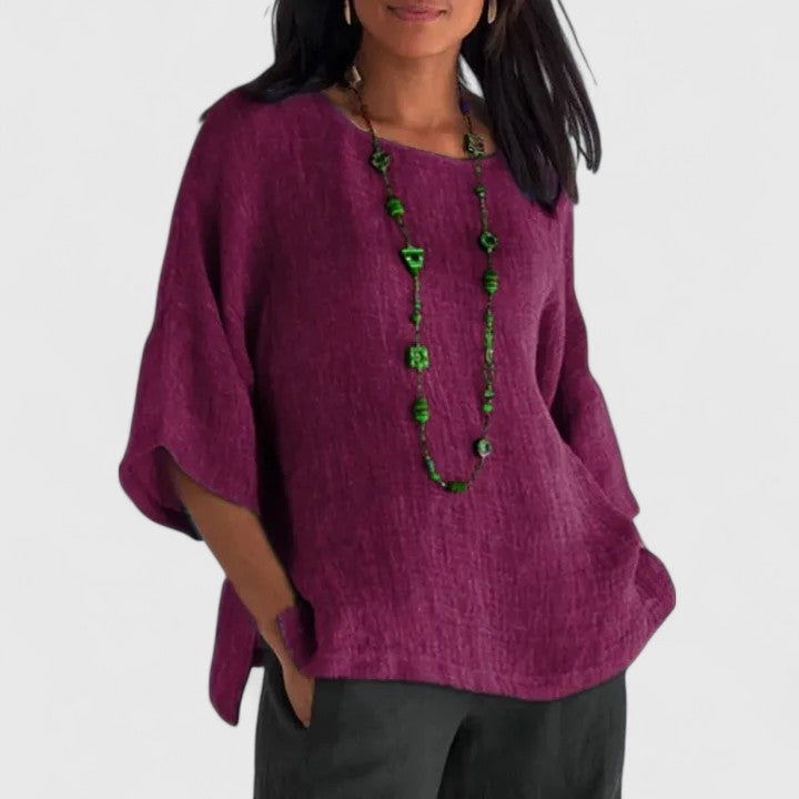 Natalie | Comfortable Flowy Blouse With Crew Neck