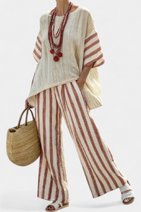 Savannah | Boho Stripe Top and Wide Leg Pants Summer Set