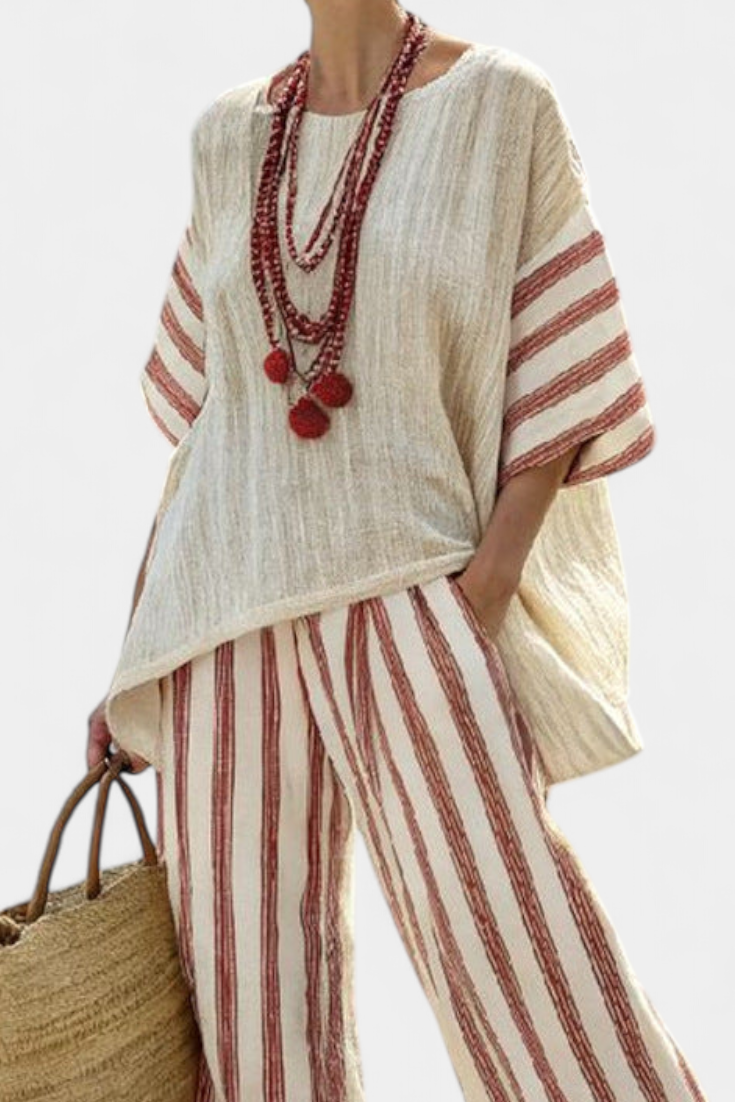 Savannah | Boho Stripe Top and Wide Leg Pants Summer Set