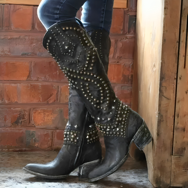 Savannah | Studded Western Knee High Boots