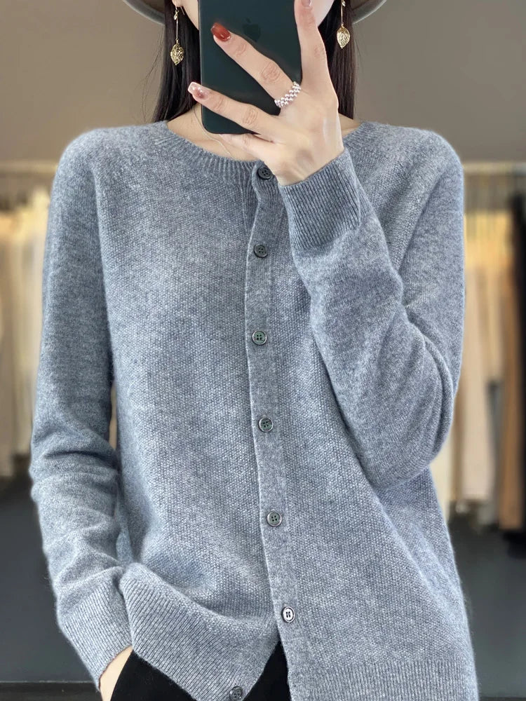 Fiona | Button Front Crew Neck Cardigan