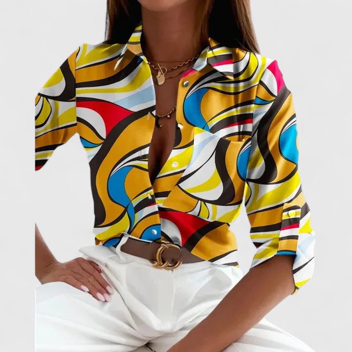 Victoria | Elegant Print Long Sleeve Blouse