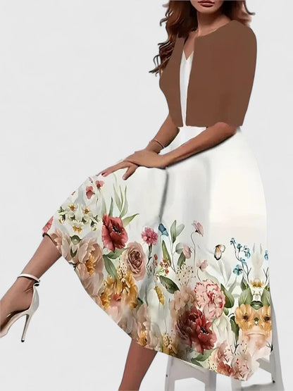 Audrey | Elegant Floral Printed Midi Dress