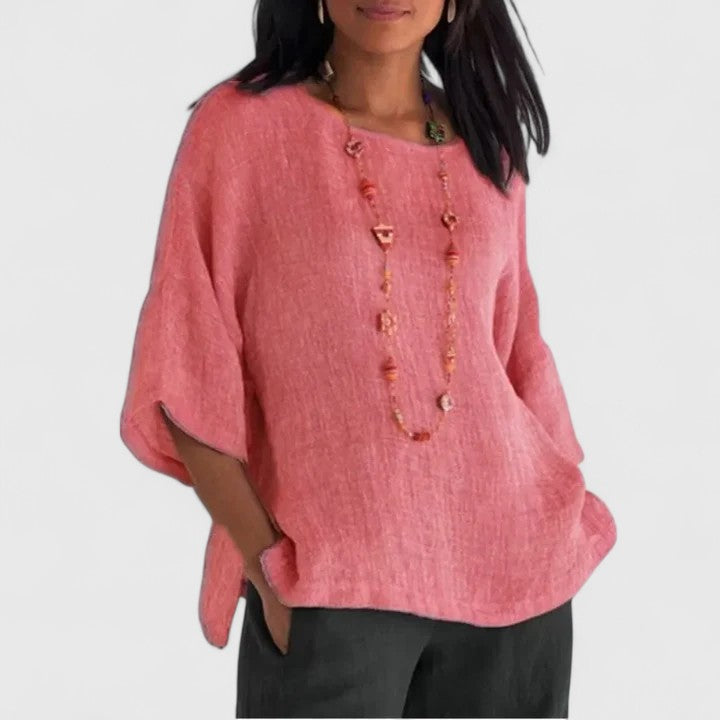 Natalie | Comfortable Flowy Blouse With Crew Neck