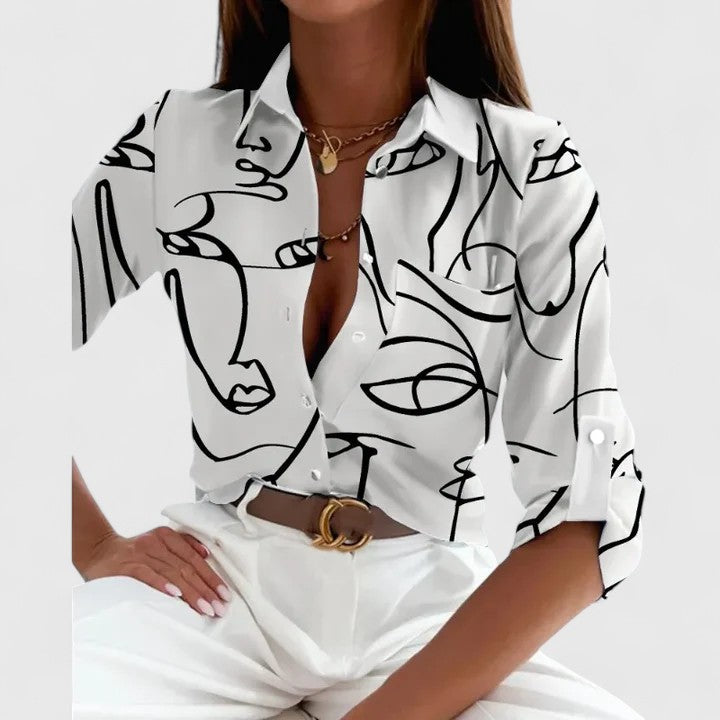 Victoria | Elegant Print Long Sleeve Blouse