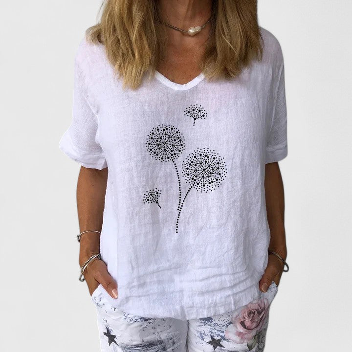 Lily | Flower Print Blouse Shirt With V-Neck