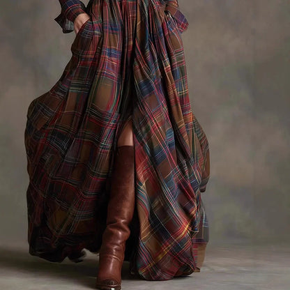 Autumn | Elegant Plaid Collar Maxi Dress