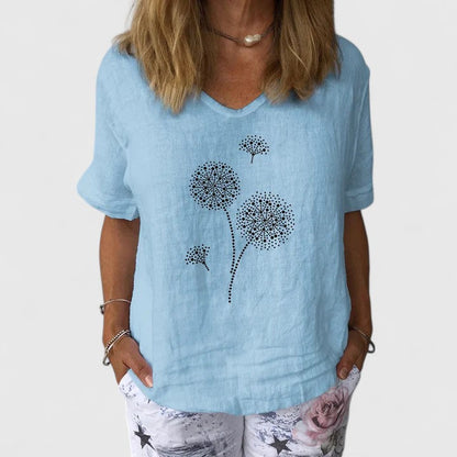 Lily | Flower Print Blouse Shirt With V-Neck