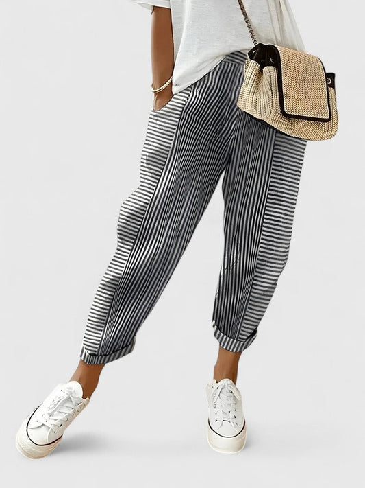 Skylar | Stripe Barrel Leg Cuffed Crop Pants