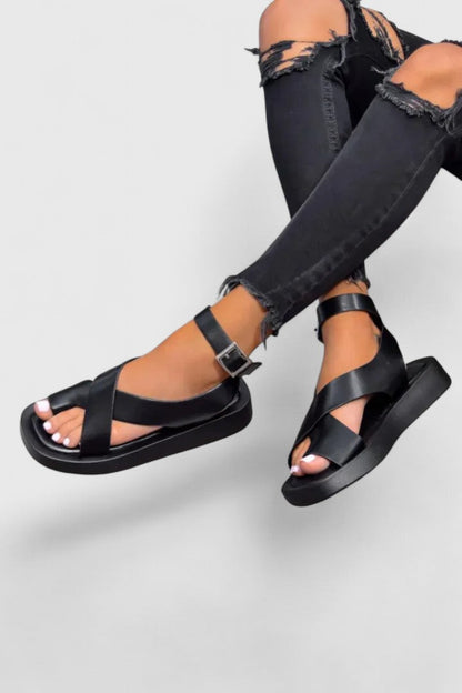Sloane | Crossover Buckle Flatform Sandals