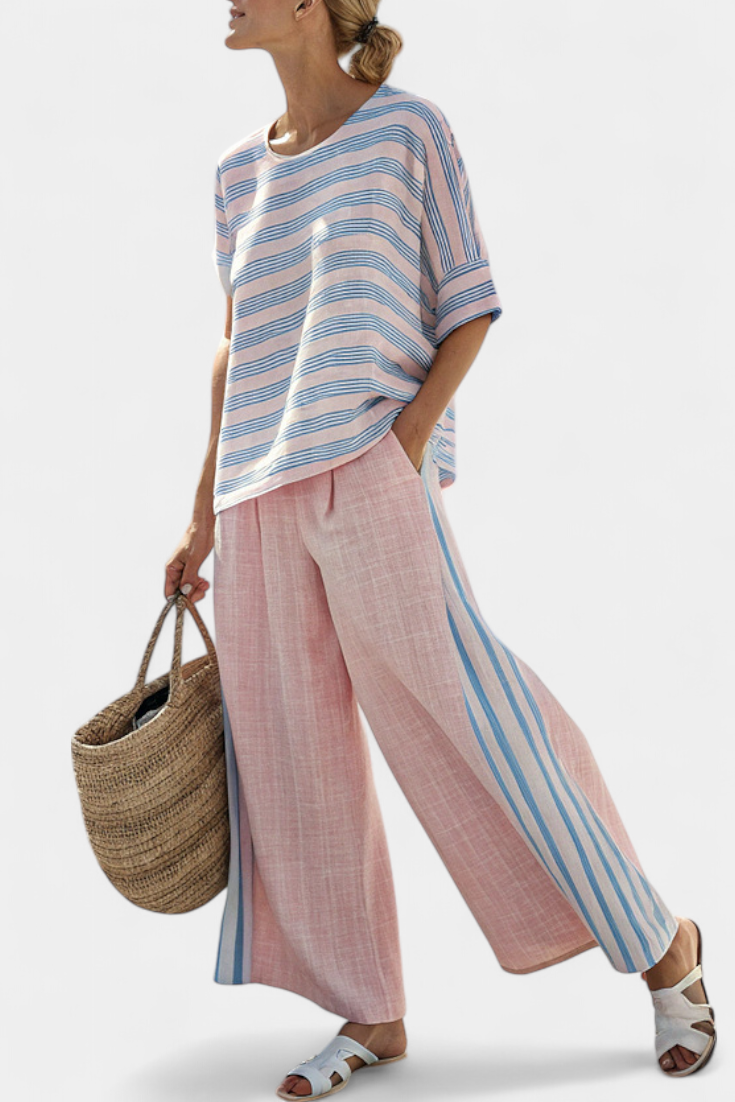 Sophia | Boho Stripe Oversized Top and Wide Leg Pants Set
